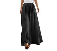 Leggings Damen 3/4 Perioden Bikinihose Hosen Weitem Bein Baggy Hosenrock Elastische Taille Hose High Waist Pleated Freizeithose Elegant Einfarbig Baumwolle Leinen Hosen Pole Dance (Schwarz, Xxl)