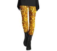 Leggings Damen Bunt, Glitzer Leggings Damen 80er Jahre Pailletten Leggings High Waist Jogginghose Festliche Bunte Yogahose Disco Outfit Karneval Tanz Yoga Hosen Blickdicht Leggings