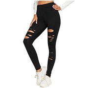 Leggings Damen Hose High Waist Destroyed Look Tattoo Gothic Punk Fasching Leggins Ripped Zerrissen