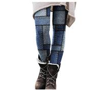 Leggings Damen Winter Damen Thermoleggings Gefüttert Thermo Super Dicke Kaschmir Samt Mode Blumen Drucken Plaid Muster High Waist Warme Winterleggings Strumpfhose Hosen Yogahosen F023