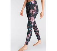 Leggings H.I.S Gr. 32/34, N-Gr, bunt (schwarz bunt gemustert), Damen, Obermaterial: 95% Baumwolle, 5% Elasthan, bedruckt, Hosen, mit Blumendruck, Loungewaer (47403025-32) schwarz bunt gemustert