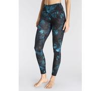 Leggings H.I.S Gr. 32/34, N-Gr, schwarz (schwarz blau gemustert), Damen, Single Jersey, Obermaterial: 95% Baumwolle, 5% Elasthan, bedruckt, Hosen, mit tropischem Palmenprint, Loungewear (22236869-32)
