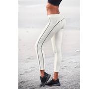 Leggings H.I.S, Damen, Gr. 36/38, N-Gr, beige (ecru), Single Jersey, Obermaterial: 95% Baumwolle, 5% Elasthan, unifarben, Basic, figurbetont lang, Hosen Leggings, mit schmalen Streifen, Loungewear (33