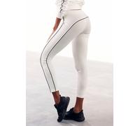 Leggings H.I.S, Damen, Gr. 36/38, N-Gr, beige (ecru), Single Jersey, Obermaterial: 95% Baumwolle, 5% Elasthan, unifarben, Basic, figurbetont lang, Hosen Leggings, mit schmalen Streifen, Loungewear, To