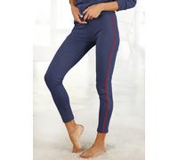 Leggings H.I.S, Damen, Gr. 36/38, N-Gr, blau (marine, rot), Single Jersey, Obermaterial: 95% Baumwolle, 5% Elasthan, unifarben mit Farbeinsatz, Basic, eng knöchellang, Hosen Leggings, Seitliche Streif