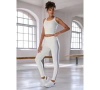 Leggings H.I.S, Damen, Gr. XL (48/50), N-Gr, ecru, Single Jersey, Obermaterial: 95% Baumwolle, 5% Elasthan, unifarben, Basic, körpernah lang, Hosen Leggings, mit Streifentape (54214729-XL)