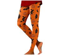 Leggings Halloween Damen, Hose Damen Eng mit Lustig Geister Skelette Bedruckt Strumpfhose Damen Muster, Yogahose Bauchweg Leggins High Waist Halloweenkostüm Tights für Horror-Clubbing