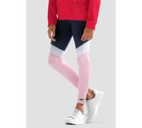 Leggings KANGAROOS "mit colorblocking Einsätzen", Mädchen, Gr. 152/158, N-Gr, blau (marine, rosa), Jersey, Obermaterial: 95% Baumwolle, 5% Elasthan, mehrfarbig, schmal lang, Hosen Leggings, mit schöne