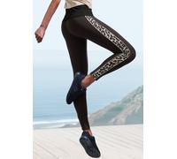 Leggings LASCANA ACTIVE, Damen, Gr. L (44/46), N-Gr, schwarz, Obermaterial: 95% Baumwolle, 5% Elasthan, unifarben mit Farbeinsätzen, animal-print, sportlich, figurbetont lang, Hosen, Einsätze mit Leop