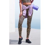 Leggings LASCANA ACTIVE, Damen, Gr. S (36/38), N-Gr, beige, Obermaterial: 95% Baumwolle, 5% Elasthan, animal-print, figurbetont lang, Hosen Leggings, in Leopardenmuster, mit breitem Bündchen (90256955