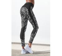 Leggings LASCANA ACTIVE "Splash", Damen, Gr. 36/38, N-Gr, weiß (schwarz, marmoriert, weiß), Obermaterial: 85% Polyester, 15% Elasthan, gemustert, figurbetont lang, Hosen Leggings, Sporthose mit Allove