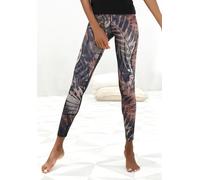 Leggings LASCANA ACTIVE "Tropical", Damen, Gr. XL (48/50), N-Gr, braun (gemustert, braun, beige, grau), Obermaterial: 94% Baumwolle, 6% Elasthan, gemustert, sportlich, figurbetont lang, Hosen, mit abs