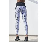 Leggings LASCANA ACTIVE "White Marble", Damen, Gr. 48/50, N-Gr, gelb (weiß, schwarz, gemustert, neongelb), Obermaterial: 85% Polyester, 15% Elasthan, gemustert, kontrastfarbene Details, figurbetont la