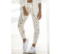 Leggings LASCANA Gr. 32/34, N-Gr, beige (creme), Damen, Jersey, Obermaterial: 95% Baumwolle, 5% Elasthan, gemustert, Hosen, mit Zebramuster und breitem Bund, Loungewear (54205507-32) creme