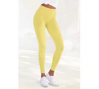 Leggings LASCANA, Damen, Gr. 32/34, N-Gr, gelb, Single Jersey, Obermaterial: 95% Baumwolle, 5% Elasthan, unifarben, Basic, Basic lang, Hosen Leggings, mit breitem Bündchen (19771459-32) gelb