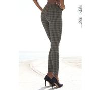 Leggings LASCANA, Damen, Gr. 36/38, N-Gr, beige (beige schwarz gemustert), Obermaterial: 45% Polyester, 20% Baumwolle, 19% Polyamid, 13% Viskose, 3% Elasthan, kariert, figurbetont knöchellang, Hosen L