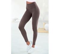 Leggings LASCANA, Damen, Gr. 36/38, N-Gr, grau (taupe), Single Jersey, Obermaterial: 95% Baumwolle, 5% Elasthan, unifarben, Basic, Basic lang, Hosen, mit breitem Bündchen (56782111-36) taupe