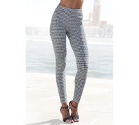 Leggings LASCANA, Damen, Gr. 40/42, N-Gr, grün (weiß schwarz grün gemustert), Obermaterial: 63% Polyester, 31% Viskose, 6% Elasthan, Jacquardmuster, Hahnentrittmuster, Basic, Hosen, mit eingestricktem