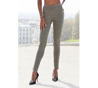 Leggings LASCANA, Damen, Gr. 44/46, N-Gr, blau (greige kariert), Obermaterial: 48% Polyester, 34% Polyamid, 15% Viskose, 3% Elasthan, kariert, figurbetont knöchellang, Hosen Leggings, mit klassischem