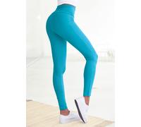 Leggings LASCANA, Damen, Gr. 44/46, N-Gr, blau (türkis), Single Jersey, Obermaterial: 95% Baumwolle, 5% Elasthan, unifarben, Basic, Basic lang, Hosen Leggings, mit breitem Bündchen (53347628-44) türki