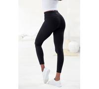 Leggings LASCANA, Damen, Gr. 44/46, N-Gr, schwarz, Single Jersey, Obermaterial: 95% Baumwolle, 5% Elasthan, unifarben, Basic, Basic lang, Hosen Leggings, mit breitem Bündchen, Topseller (81857259-44)