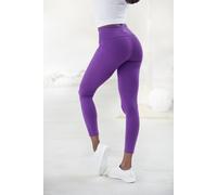 Leggings LASCANA, Damen, Gr. 52/54, N-Gr, lila, Single Jersey, Obermaterial: 95% Baumwolle, 5% Elasthan, unifarben, Basic, Basic lang, Hosen Leggings, mit breitem Bündchen (70529437-52) lila