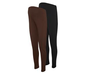 Leggings MAMALICIOUS "MLEMMA LONG LEGGING 2-P A. E. NOOS", Damen, Gr. M, N-Gr, braun (schwarz pack:hot fudge), Jersey, Obermaterial: 95% Baumwolle, 5% Elasthan, unifarben, slim fit lang, Hosen Legging