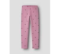 Leggings NAME IT "NKFDAVINA AOP SWE LEGGING BRU NOOS", Mädchen, Gr. 98, N-Gr, mauve orchid aop:with schwarz sapphire hearts, Jersey, Obermaterial: 95% Baumwolle, 5% Elasthan, bedruckt, Hosen Leggings