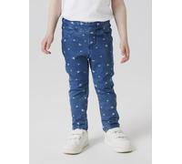 Leggings NAME IT "NMFSALLI SLIM DNM LEGGING 2352-VB NOOS", Mädchen, Gr. 86, N-Gr, blau (medium blau denim aop:heart), Sweatware, Obermaterial: 70% Baumwolle, 25% Polyester, 5% Elasthan, bedruckt, slim