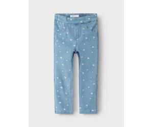 Leggings NAME IT "NMFSALLI SLIM DNM LEGGING 2352-VB NOOS", Mädchen, Gr. 92, N-Gr, blau (light blau denim), Sweatware, Obermaterial: 70% Baumwolle, 25% Polyester, 5% Elasthan, bedruckt, slim fit knöche