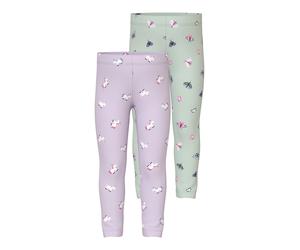 Leggings NAME IT "NMFVIVIAN 2P AOP LEGGING", Mädchen, Gr. 98, N-Gr, lavender fog pack:pale aqua, Jersey, Obermaterial: 95% Baumwolle, 5% Elasthan, bedruckt, regular fit lang, Hosen Leggings (66833860-