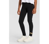 Leggings PUMA "ESS METALLIC LEGGINGS G", Mädchen, Gr. 128, N-Gr, schwarz (puma schwarz, metallic gold), Jersey, Obermaterial: 95% Baumwolle, 5% Elasthan, bedruckt, schmal normal, Hosen Leggings, mit P