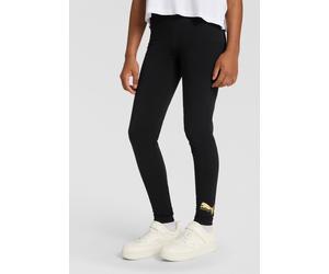 Leggings PUMA "ESS METALLIC LEGGINGS G", Mädchen, Gr. 176, N-Gr, puma schwarz, metallic gold, Jersey, Obermaterial: 95% Baumwolle, 5% Elasthan, bedruckt, schmal normal, Hosen Leggings, mit Print-Appli