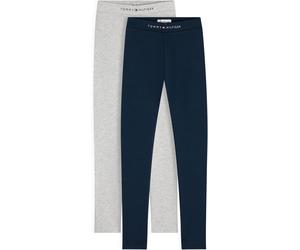 Leggings TOMMY HILFIGER "2 PACK LEGGINGS", Mädchen, Gr. 4 (104), N-Gr, schwarz night navy, light grau heather, Jersey, Obermaterial: 78% Baumwolle, 18% Polyester, 4% Elasthan, unifarben, regular fit l