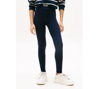 Leggings TOMMY HILFIGER "LEGGINGS", Mädchen, Gr. 16 (176), N-Gr, blau (schwarz night navy), Jersey, Obermaterial: 78% Baumwolle, 18% Polyester, 4% Elasthan, unifarben, regular fit lang, Hosen Leggings