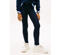 Leggings TOMMY HILFIGER "RHINE STONE LEGGING", Mädchen, Gr. 14 (164), N-Gr, blau (schwarz night navy), Jersey, Obermaterial: 78% Baumwolle, 18% Polyester, 4% Elasthan, unifarben, regular fit lang, Hos