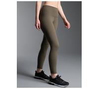 Leggings TRIGEMA "TRIGEMA Leggings mit reflektierendem Schwinge", Damen, Gr. S, Normalgrößen, khaki, Single Jersey, 75% Nylon, 25% Elasthan, Hosen Leggings (22667726-S) khaki