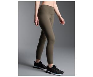 Leggings TRIGEMA "TRIGEMA Leggings mit reflektierendem Schwinge", Damen, Gr. S, Normalgrößen, khaki, Single Jersey, 75% Nylon, 25% Elasthan, Hosen Leggings (22667726-S) khaki