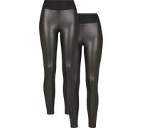 Urban Classics Damen Leggings Ladies Faux Leather High Waist Leggings 2-Pack Black+Black 4XL