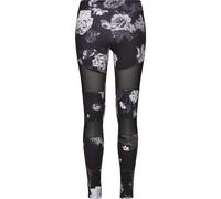 Leggings URBAN CLASSICS "Urban Classics Damen Ladies Tech Mesh AOP Leggings", Damen, Gr. 5XL, US-Größen, schwarzflower, 77% Polyester, 23% Elasthan, slim fit, Hosen Leggings (91883226-5XL) schwarzflow