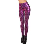 Leggins Meerjungfrau Damen Schuppenmuster Leggings Mermaid Glitzer Leggings Fisch Schuppen Scale Glänzend Strumpfhose Hüfthose Hose Skinny Pants Für Karneval Kostüm Leggins ( Color : J , Size : XXL )