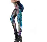 Leggins Meerjungfrau Damen Schuppenmuster Leggings Mermaid Glitzer Leggings Fisch Schuppen Scale Glänzend Strumpfhose Hüfthose Hose Skinny Pants Für Karneval Kostüm Leggins (Color : A, Size : XL)