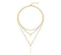 LEGITTA Damen Layered Kette mit Runder Plättchen Anhänger in Gold Zarte Kreis Mehrreihige Edelstahl Halskette aus Titan Nickelfrei