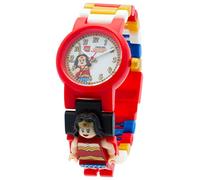 LEGO DC Comics 8020271 Super Heroes Wonder Woman Kinder-Armbanduhr mit Minifigur und Gliederarmband zum Zusammenbauen, blau/rot, Kunststoff, analoge Quarzuhr, Junge/Mädchen, offiziell