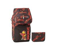 LEGO® - Maxi Plus Jungen Schulranzenset mit CE-zertifizertem Federmappeninhalt & montierbarem Turnbeutel - LEGO®, NINJAGO®, Red 2023 - Großes Hauptfach - Verstellbare Brustriemen