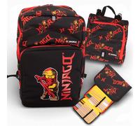 LEGO® - Maxi Plus Jungen Schulranzenset mit CE-zertifizertem Federmappeninhalt & montierbarem Turnbeutel - LEGO®, NINJAGO®, Red 2023 - Großes Hauptfach - Verstellbare Brustriemen