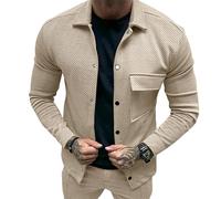 Legou Herrenjacke mit Köperkragen, langärmelig, einreihig, einfarbig, schmale Passform, khaki, S