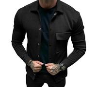 Legou Herrenjacke mit Köperkragen, langärmelig, einreihig, einfarbig, schmale Passform, Schwarz , S