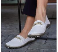 Barfußschuh LEGUANO "LADY FAMOUS", Damen, Gr. 38, creme, Textil, Schuhe Barfußschuh, Flats, Ballerina, Bequemschuh mit goldfarbener Zierkette (63643823-38) creme