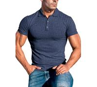 Lehmanlin Muskel-Poloshirts für Herren Kurzarm Stretch Slim Fit Baumwolle Golf T-Shirt (Blau/XL)